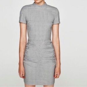 Zara Grey Plaid High Neck Mini Dress